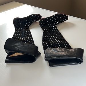 CHRISTIAN LOUBOUTIN BLACK SUEDE STUDDED OVER THE KNEE FLAT BOOTS SIZE 40…
